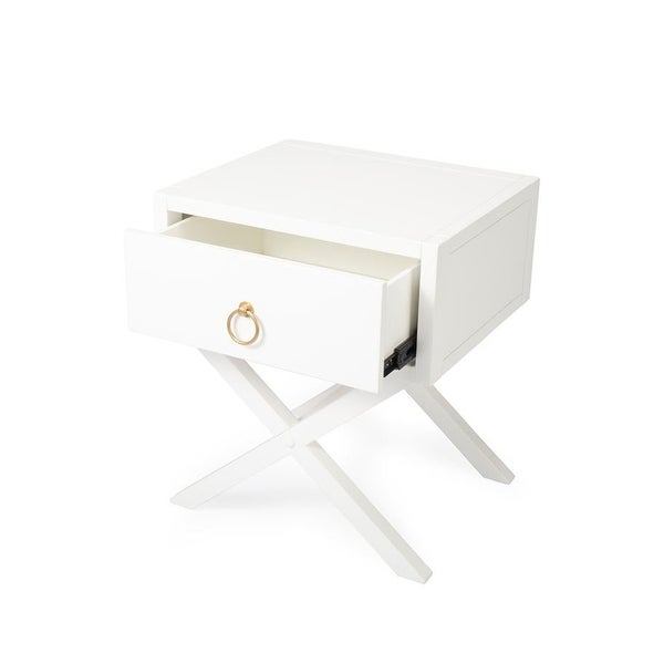 Offex Lark White Transitional Rectangular End Table w/ Storage Drawer - 16