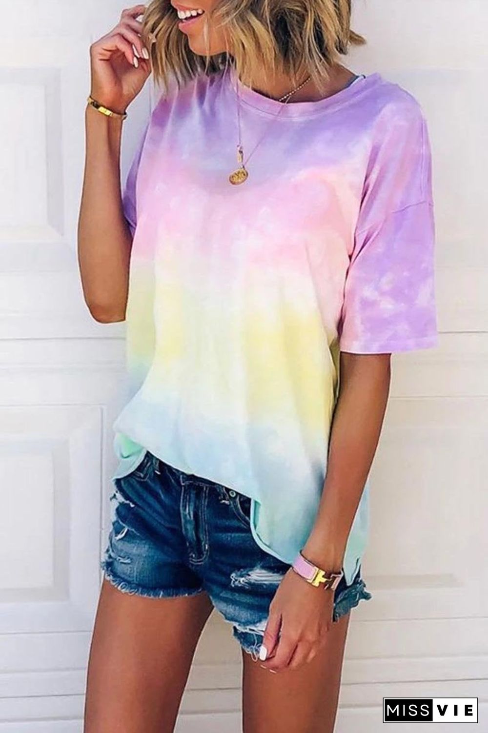 O Neck Tie-dye Multicolor T-shirt