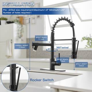 BWE Single Handle Deck Mount Pull Down Sprayer Kitchen Faucet with LED Light and Deck Plate in Matte Black A-9L4016-Black