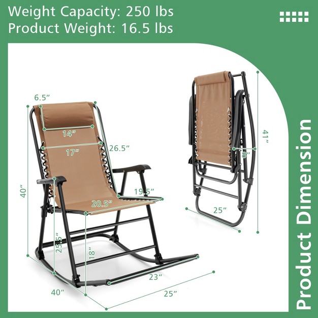 Costway Folding Zero Gravity Rocking Chair Rocker Porch Outdoor Patio Headrest Beige