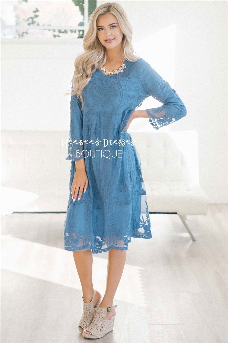 Day Dreamer Lace Dress in Cornflower Blue