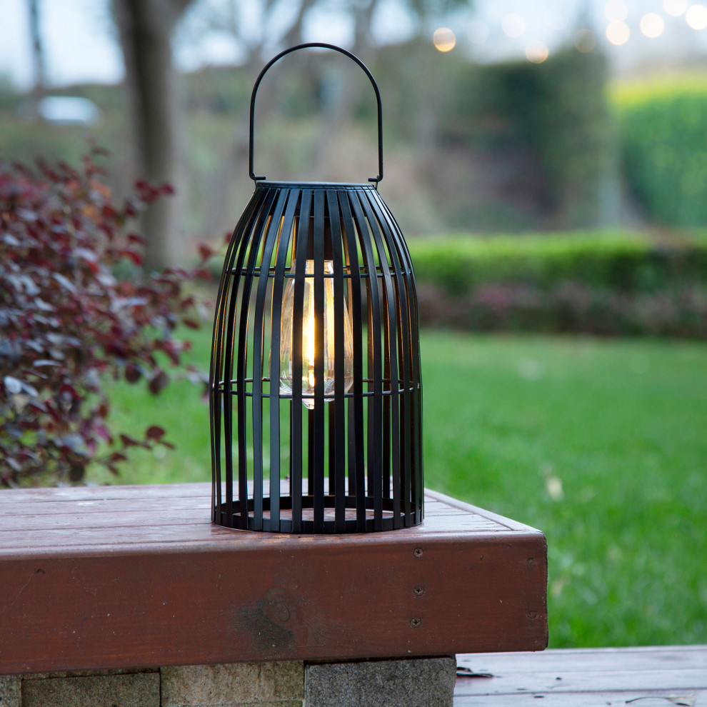 9.75 Metal Woven Black Solar Powered Outdoor Hanging Lantern   Industrial   Outdoor Hanging Lights   by Glitzhome  Houzz