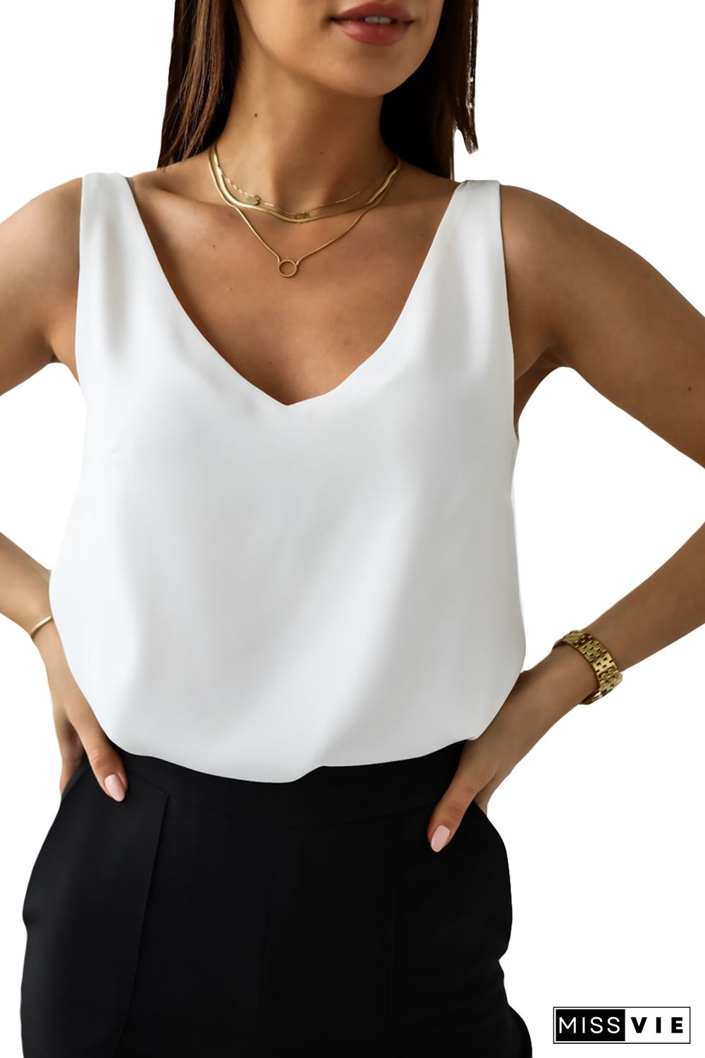 White Deep V Neck Loose Tank Top