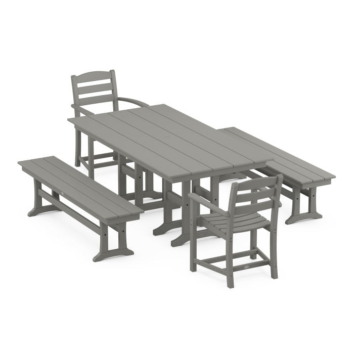 Polywood La Casa Café 5-Piece Farmhouse Dining Set with Benches PWS1180-1