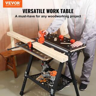 VEVOR 27.6 in. L x 25.6 in. W 2-In-1 Sawhorse Workbench 1000 lbs. Folding Work Table 7 Heights Foldable Stand with Wood Clamp B454KG70X65CM9NVGV0