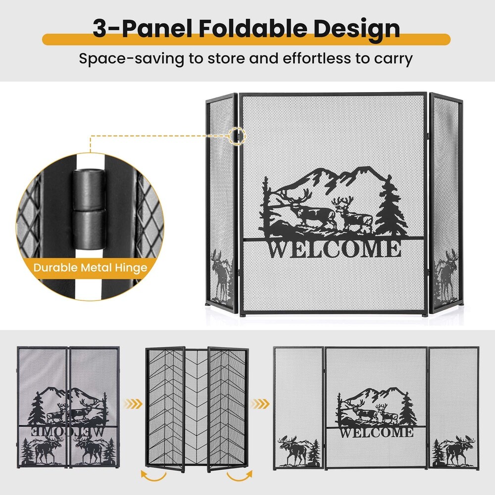 Costway 52 x 31 In Fireplace Screen 3 Panel Spark Guard with Natural   See Details