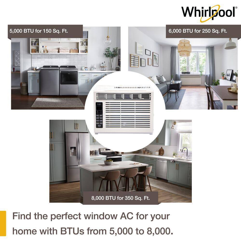 Whirlpool Energy Star 6000 BTU 115-Volt Window-Mounted Air Conditioner wRemote Digital Display Dehumidifier Timer 250 sq.ft. WHAW061CW