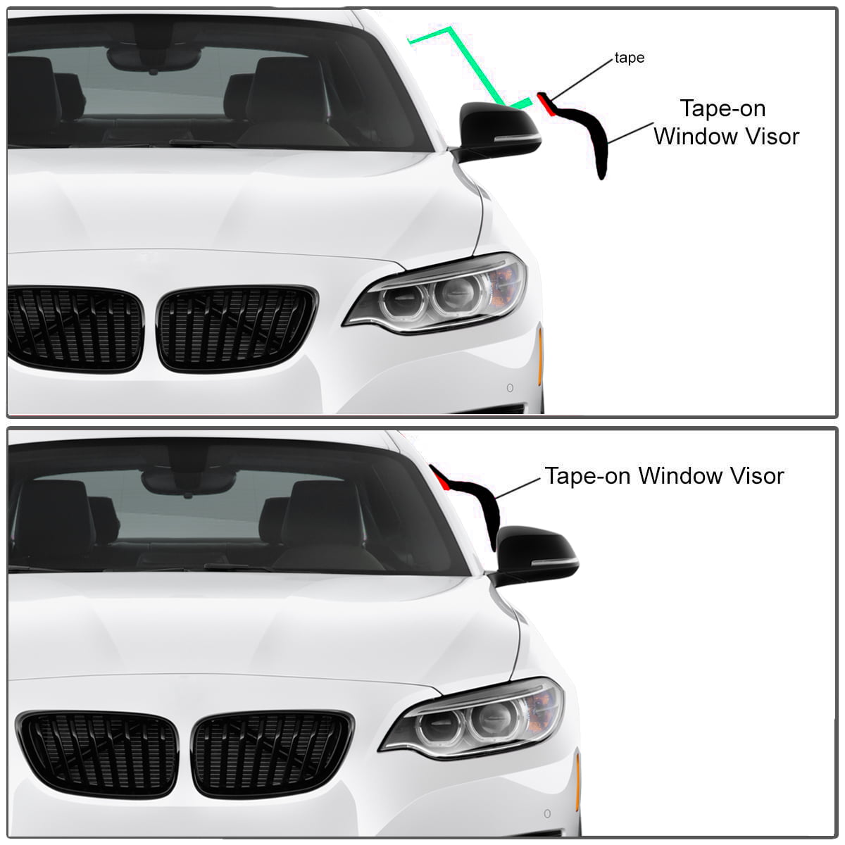 Ford Focus 12-18 Side Tape-on Window Visor Sun Rain Deflector Guard， 4-Pieces