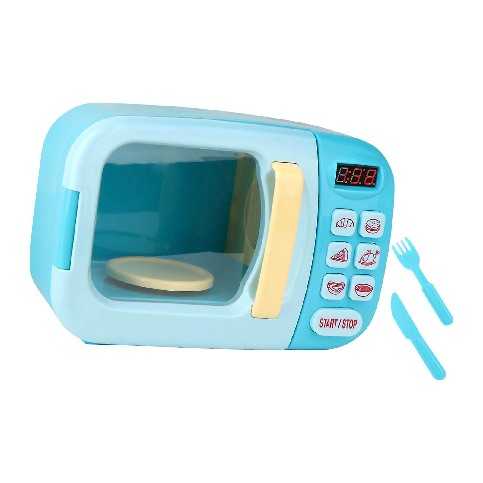 Kids Electric Microwave Oven Toy Set Cool Music Simulation Cooking Model Toy for Children Blue