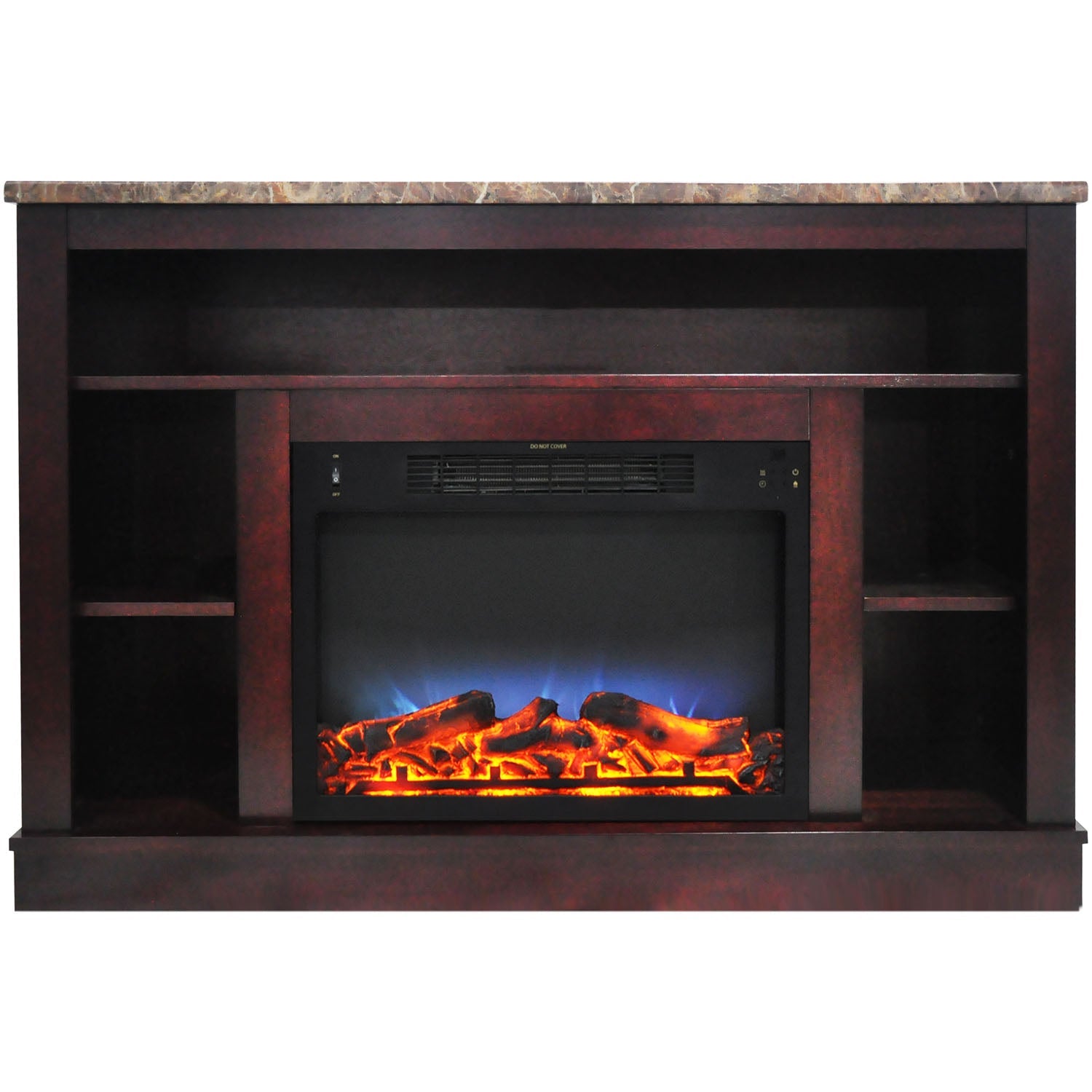 Cambridge Seville 47'' Freestanding Electric Multi-Color LED Fireplace with Log Insert and Remote | Mahogany Mantel | For Rooms up to 210 Sq.Ft. | Adjustable Heat Settings | Timer