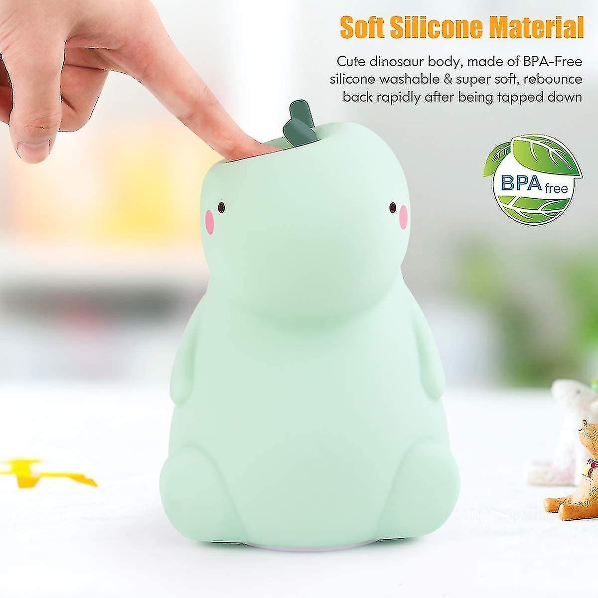 Dinosaur Night Light For Kids， Cute Color Changing Silicone Baby Night Light With Touch Sensor， Port