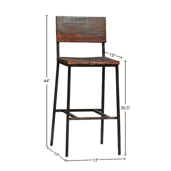 Zoey Rustic Acacia and Antique Iron High Back Bar Stool