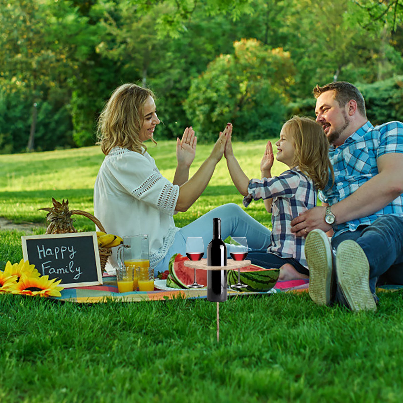 Alueeu Round Wooden Wine Outdoor Table Wine Beer Portable Table And Wine Table Holder Patio Lawn and Garden wine rack