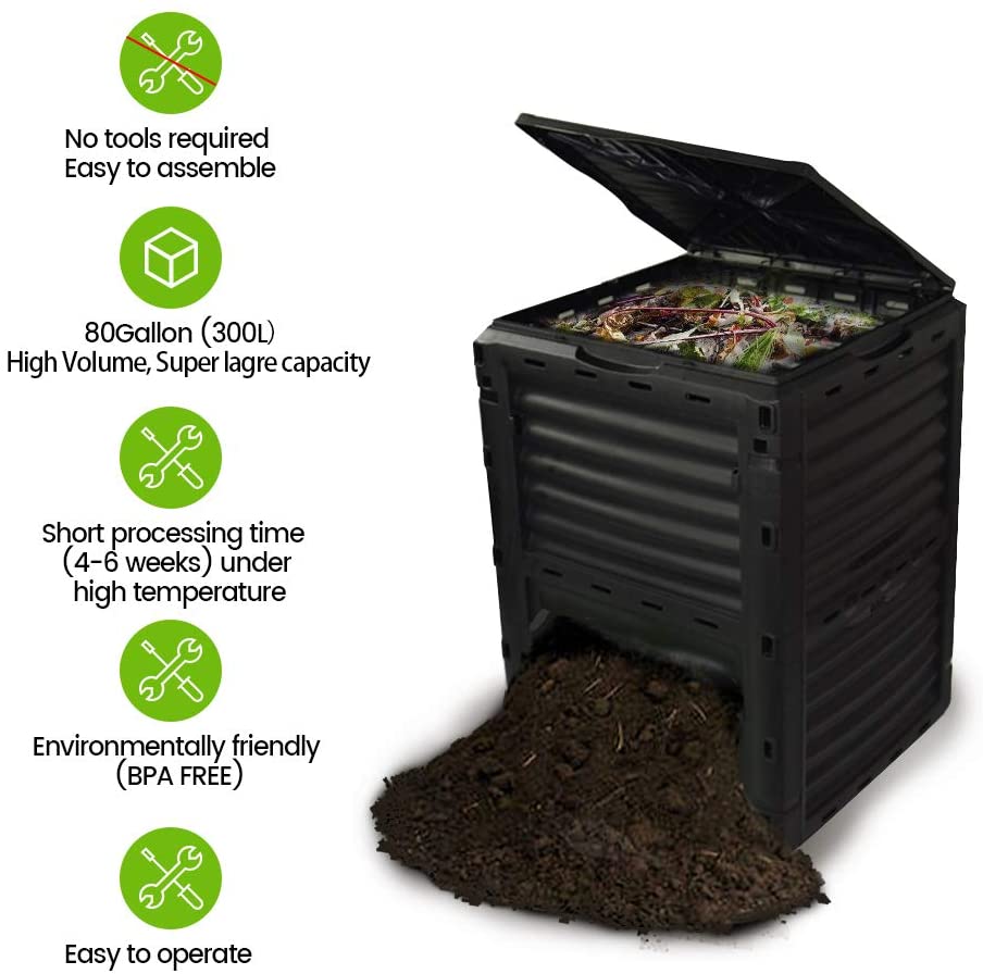 Garden Compost Bin from BPA Free Material  80 Gallon(300 L)  Easy Assembling  Large Capacity  Fast Creation of  Soil