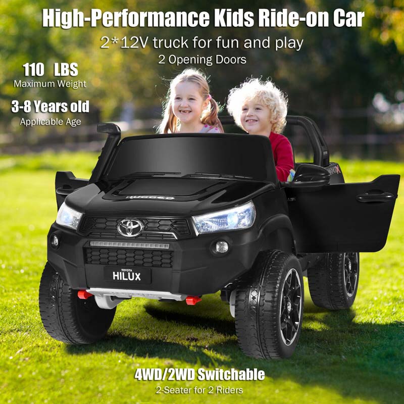 Licensed Toyota Hilux 2-Seater Kids Ride on Car 4WD 2x12V Battery Powered Riding Toy Truck with Remote