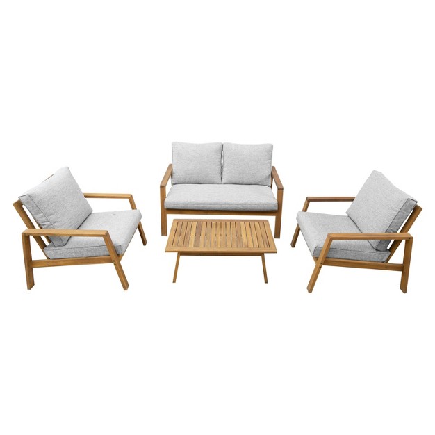 Saman 4pc Fsc Wood Patio Set With Cushions Gray Dukap