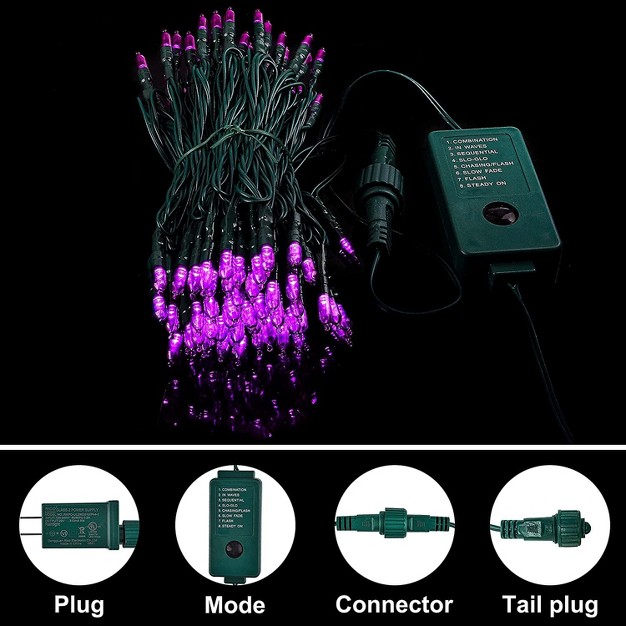 100 Purple Led Green Wire String Lights 8 Modes t5