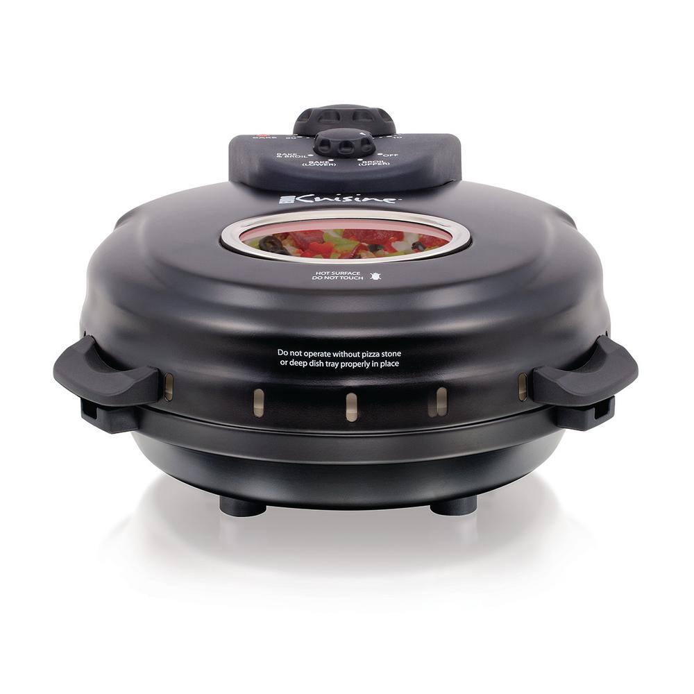 Euro Cuisine 12 in Black Electric Oven Pizza Maker with Lid