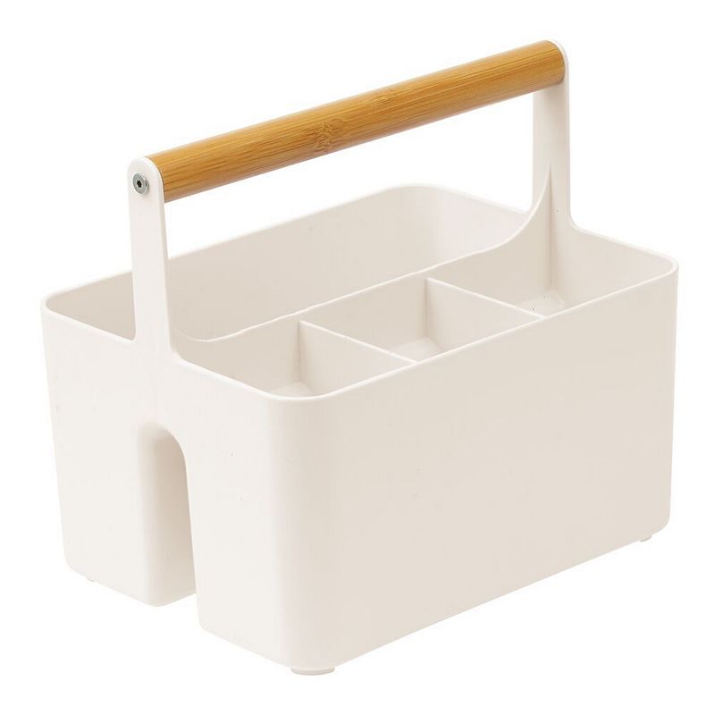 mDesign Plastic Kitchen Tote， Divided Basket Bin with Wood Handle