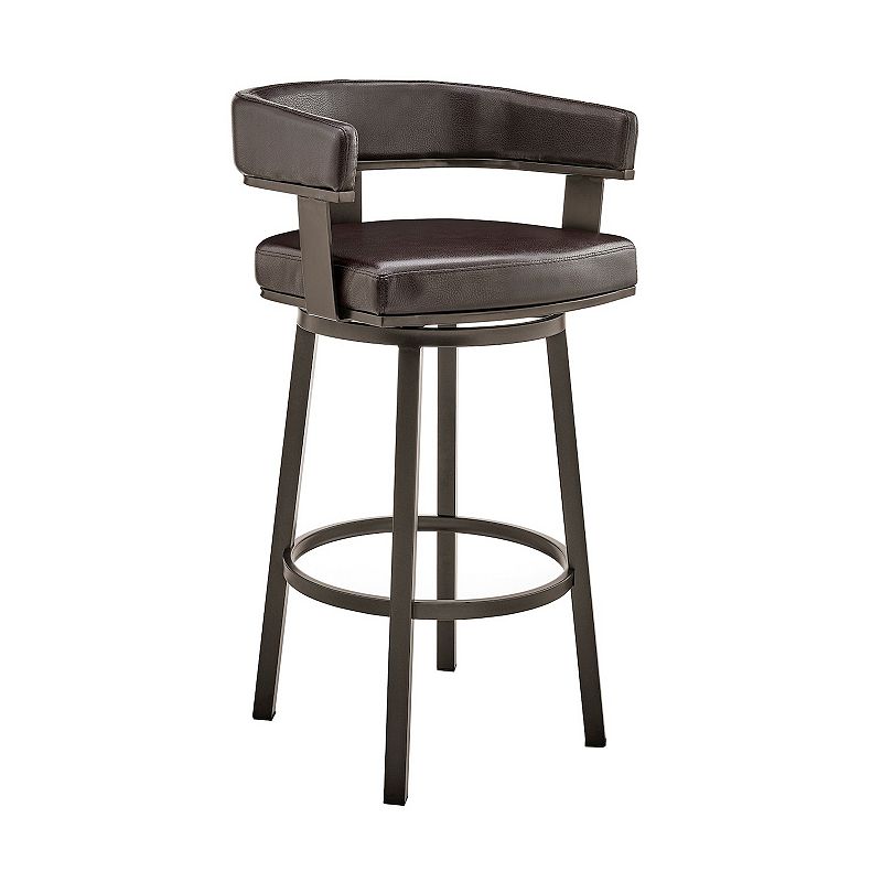 Jack 30 Inch Bar Height Stool， Swivel Chair， Vegan Faux Leather， Brown