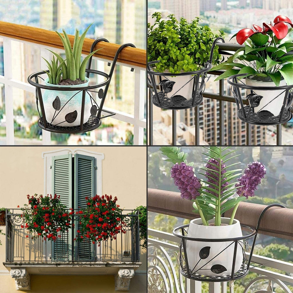 2 Pcs Hanging Railing Planters,Railing BasketFlower Pot Holders Plant Holder Over for Railing Fence Balcony Garden Patio Porch Decoration