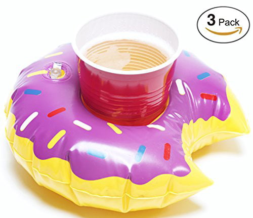 Captain Floaty Captain Floaty Inflatable Donut Drink Float | Floating Cup Holder Floatie | Pool Coaster | Drink Floatie (3-Pack) (Donut) Water_Flotation_Device