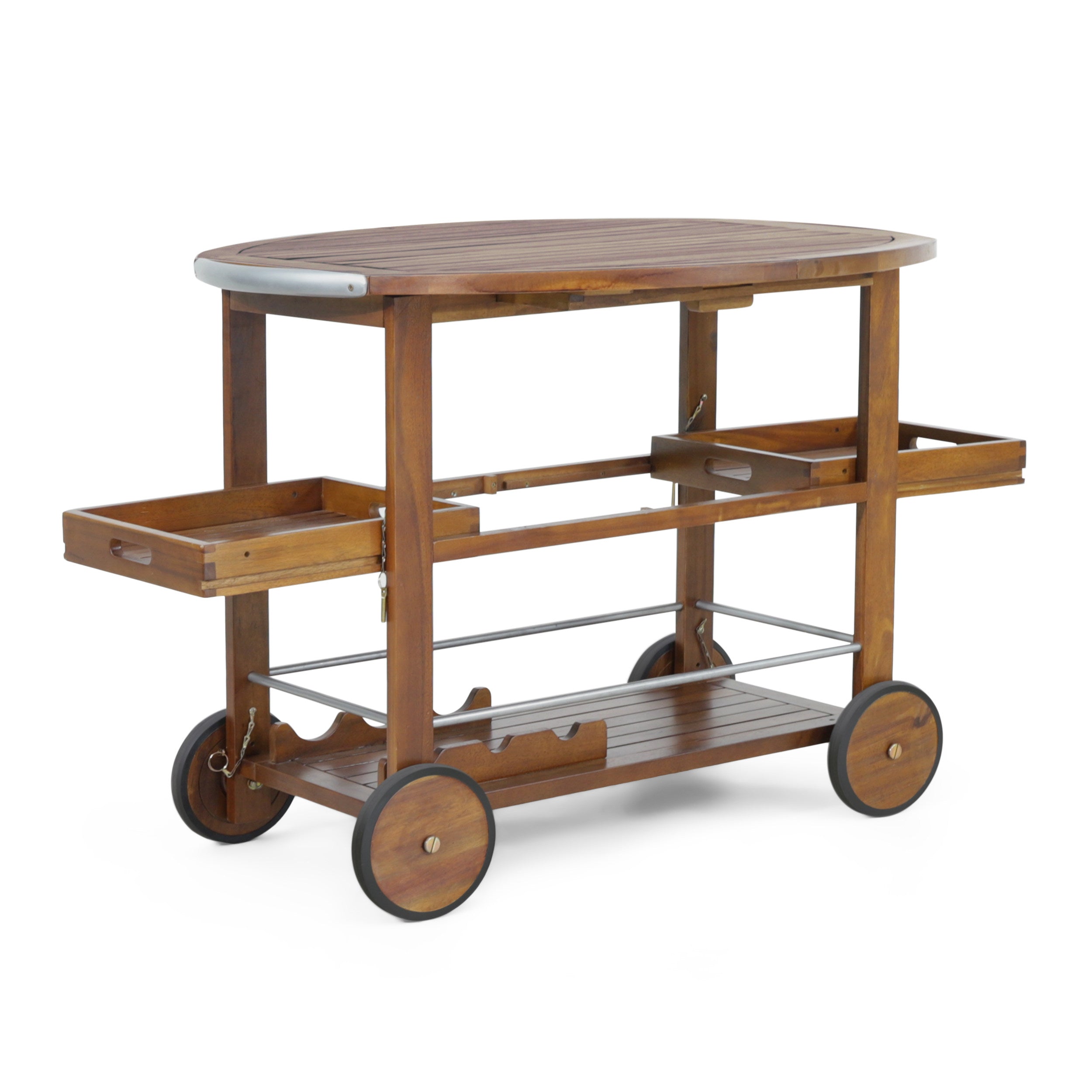 Cyndy Farmhouse Cottage Dark Oak Acacia Wood Bar Cart