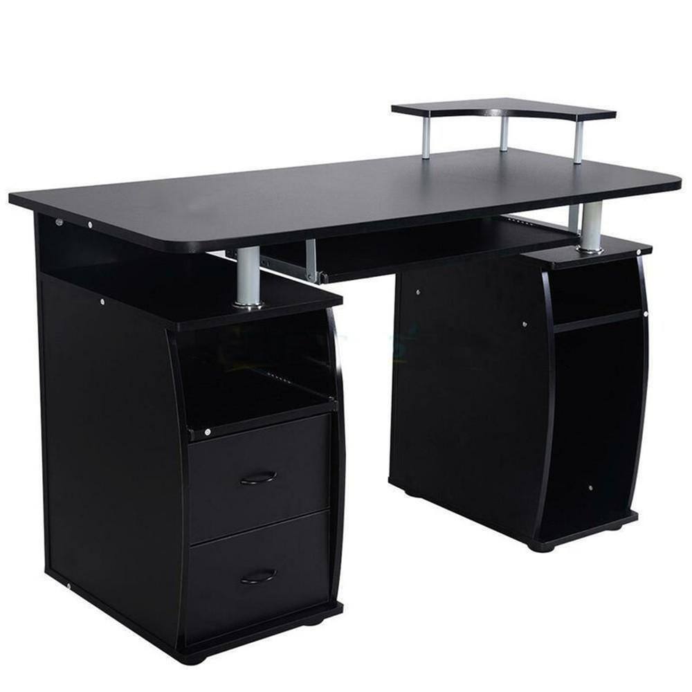 Outopee 45 in. W Retangular Black Wood 2-Drawer Computer Desk with Shelving 941228124966