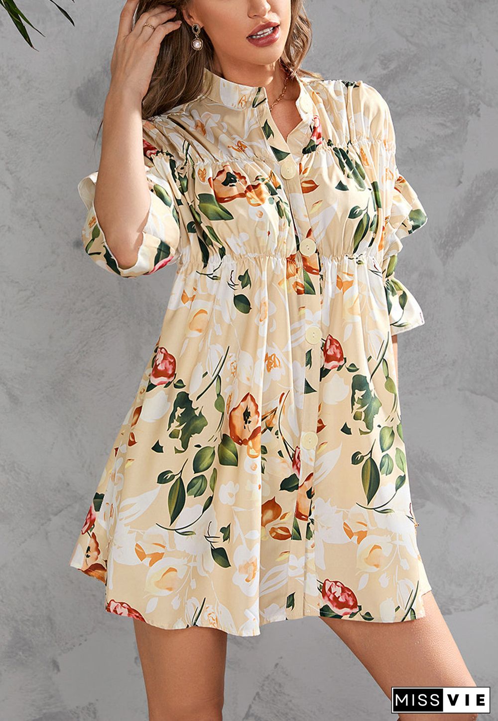 Printed Front Down Button Dress