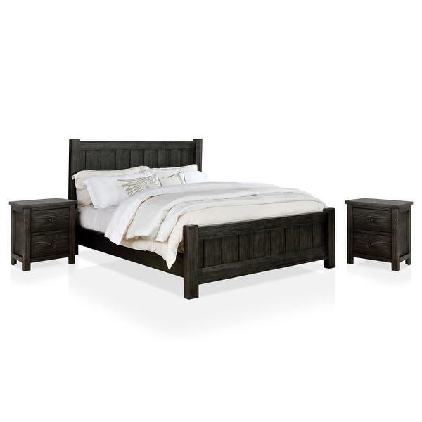 Furniture of America Babbin Dark Grey 3-piece Bed and Nightstands Set - - 35087518