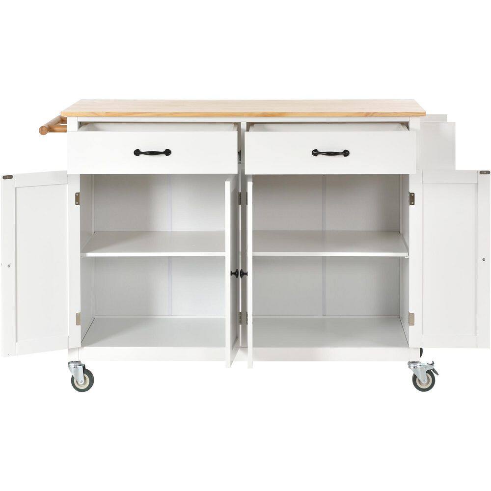 White Kitchen Island Cart with 4 Door Cabinet and 2-Drawers TWF286911AAW