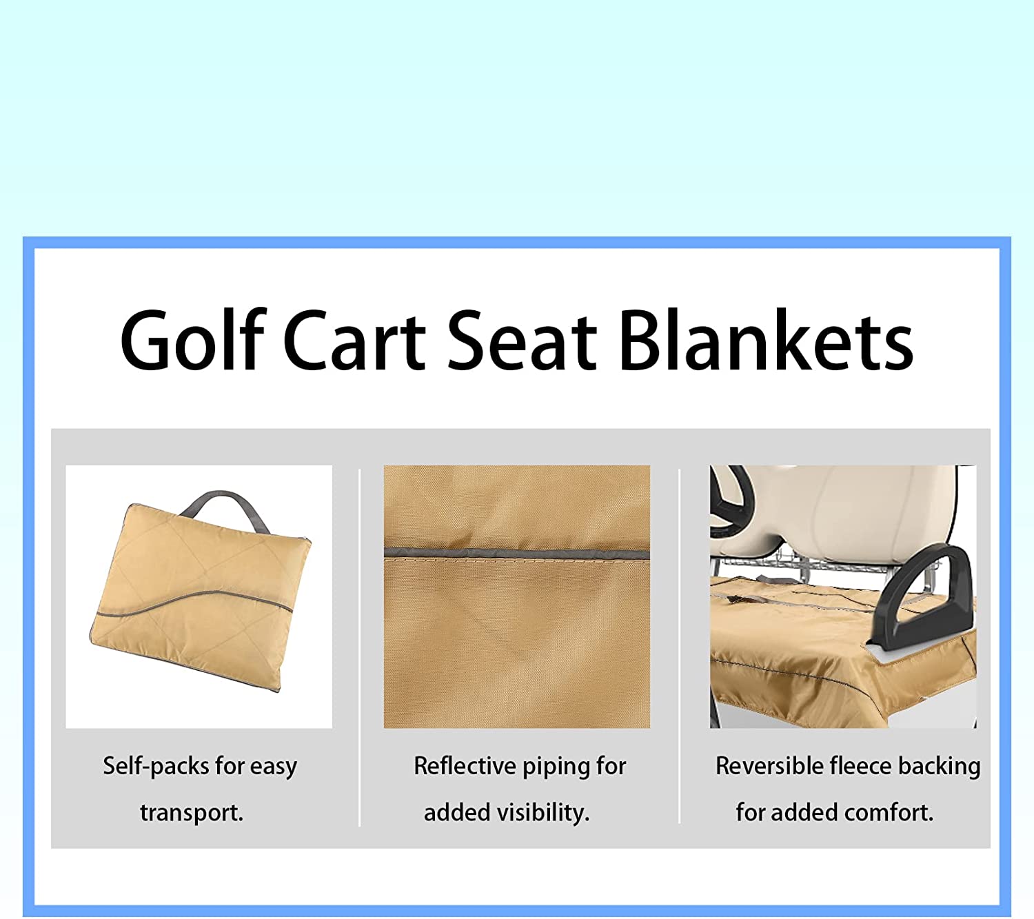 Golf Cart Seat Covers，FANHAN Seat Cover， Heavy Duty Golf Cart Seat Blanket，Travel Sports Cart Seat Cushion Covers for 2-Person Seats Club Car， Golf Cart Accessories. Golf Cart EZGO Seat Covers.