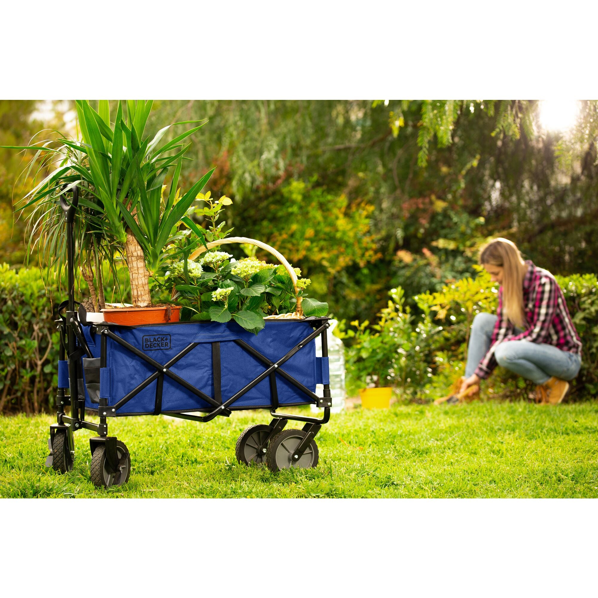 Collapsible Storage Cart, Folding Utility Wagon, Holds up to 176 lbs., Black