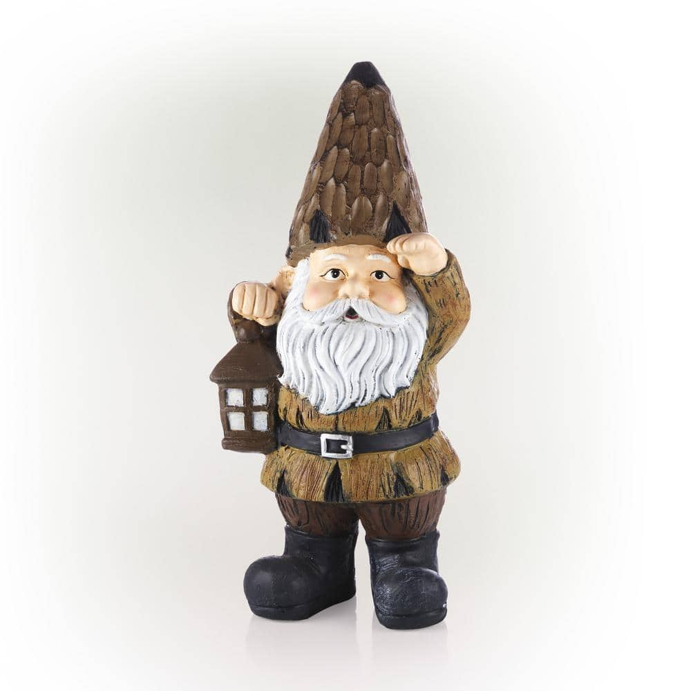 Alpine Corporation 16 in. H Indoor/Outdoor Garden Gnome with Lantern Statue, Brown YEN578HH