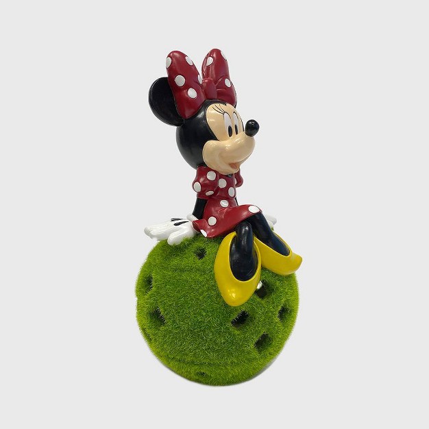 Stone Minnie Mouse Sitting On Flocked Ball Garden Statue