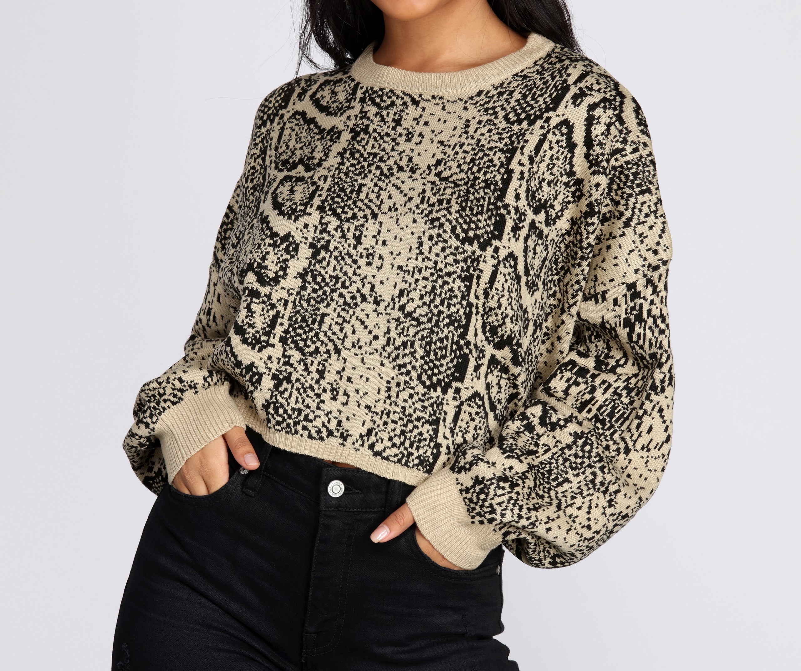 Snake Print Cropped Sweater