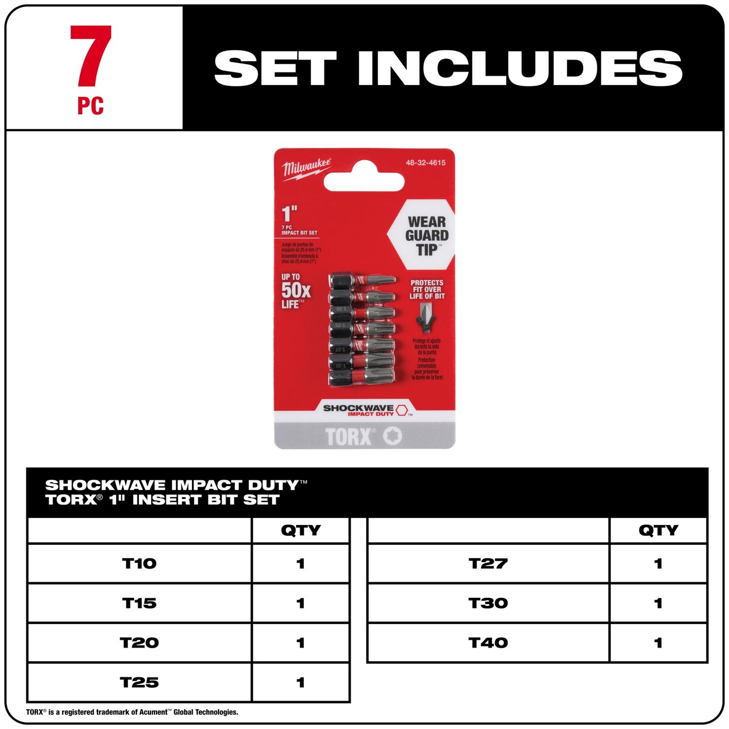 MW Shockwave Torx 1 in. L Insert Bit Set Alloy Steel 7 pc