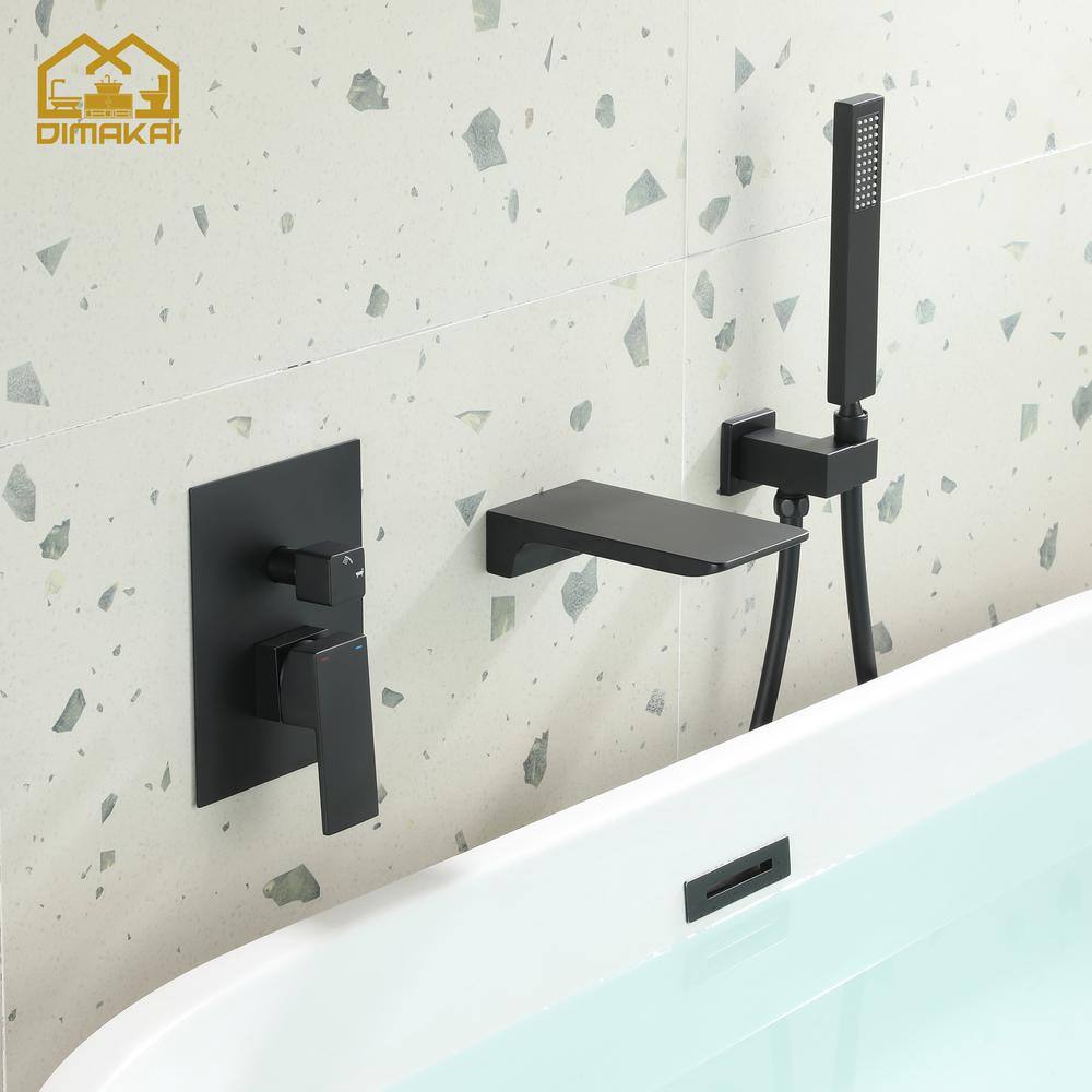 Hlihome Single-Handle 1-Spray Settings Wall Mounted Roman Tub Faucet with Hand Shower in Black RBDK-8055-MB