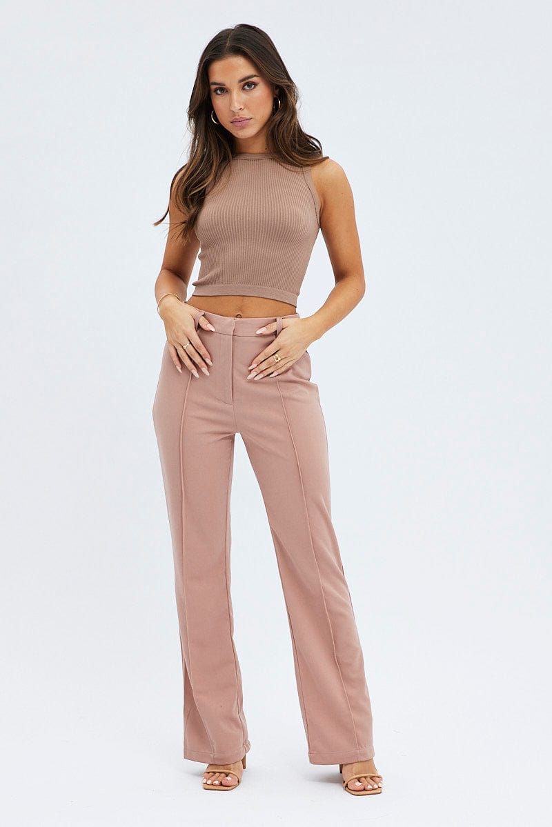 Brown Wide Leg Pants High Rise Workwear