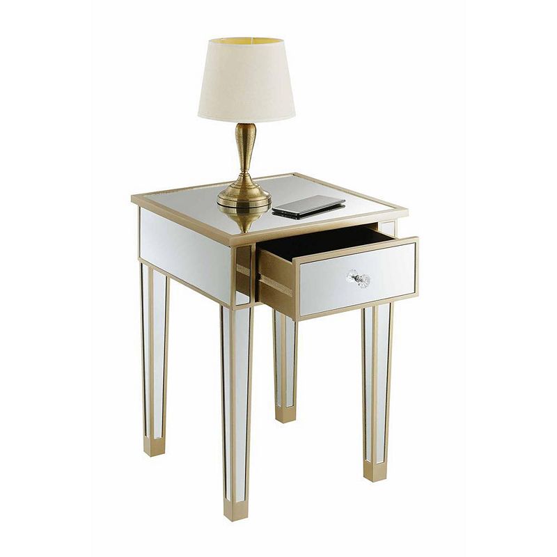 Convenience Concepts Gold Coast Mirrored End Table with Drawer