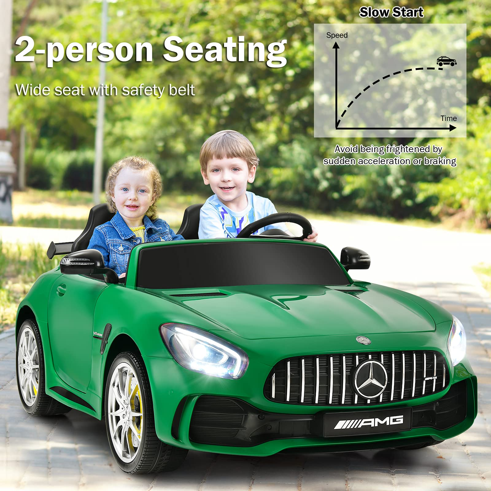 Costzon 2-Seater Ride on Car, 12V Licensed Mercedes Benz GTR Kids Car to Drive