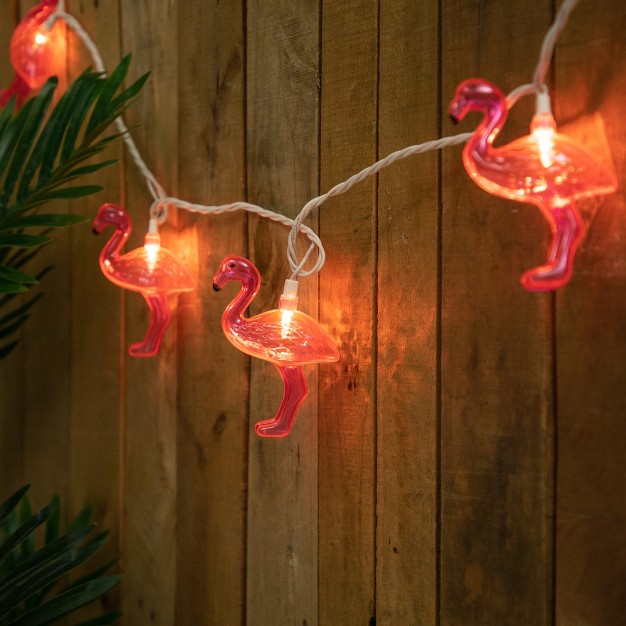 Northlight 10ct Pink Flamingo Summer Patio String Light Set 7 25ft White Wire