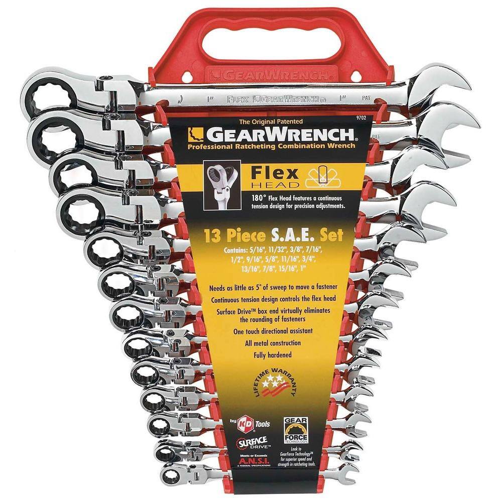 GEARWRENCH 12-Point 72-Tooth SAE Flex-Head Ratcheting Combination Wrench Set (13-Piece) 9702D