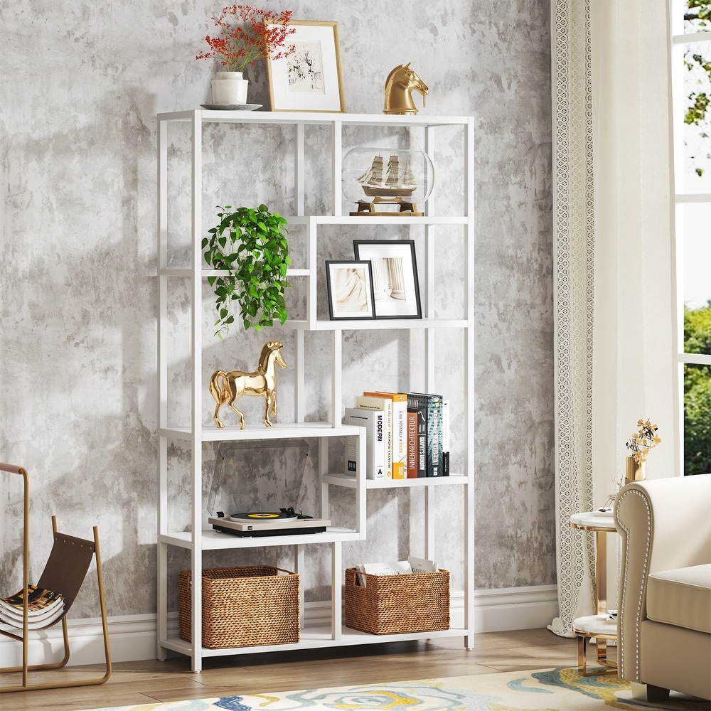 Bookshelf Bookcase  Gold 8 Open Shelf Etagere Bookcase with Faux Marble