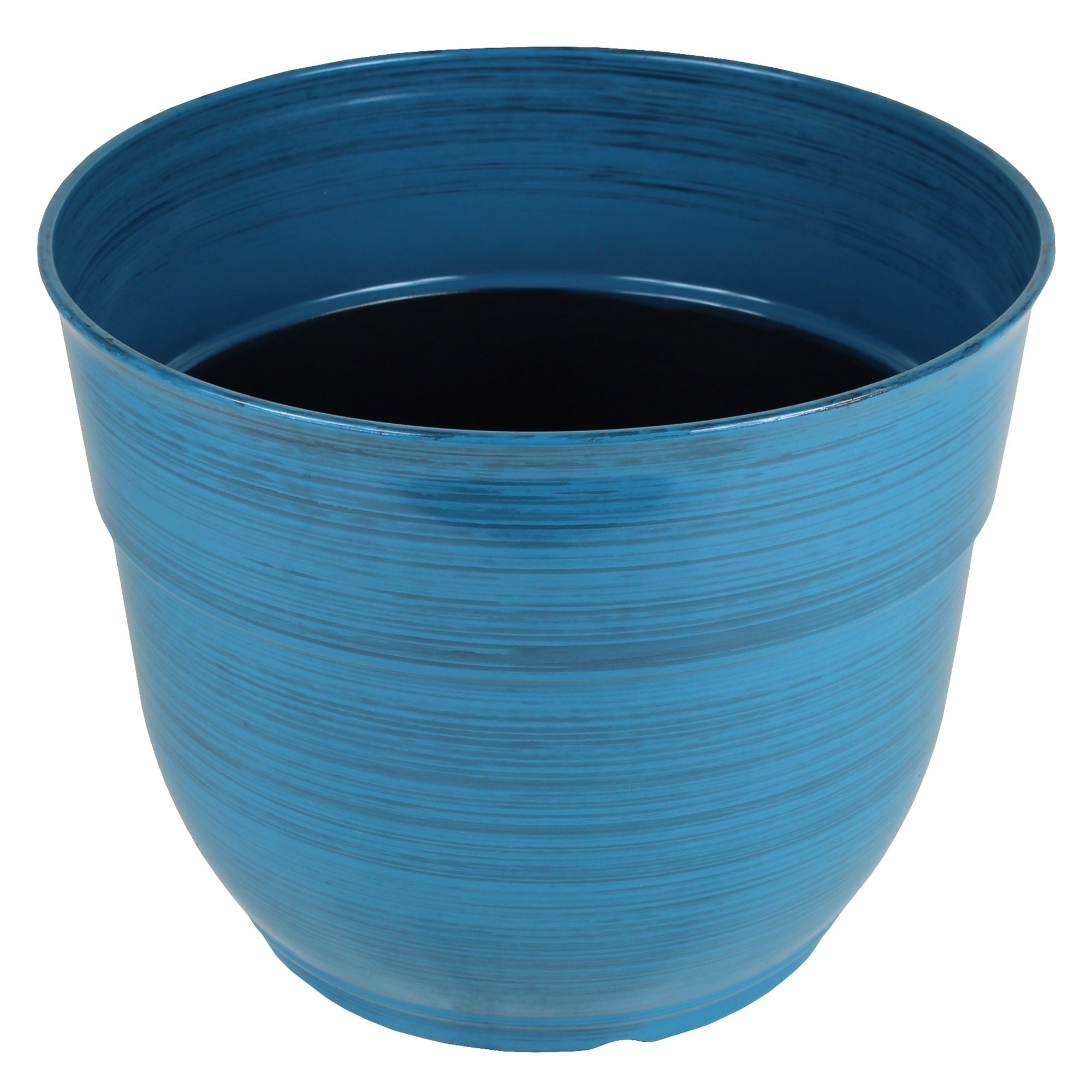 Garden Elements Glazed Brushed Happy Large Plastic Planter, Dark Blue, 15 Inch