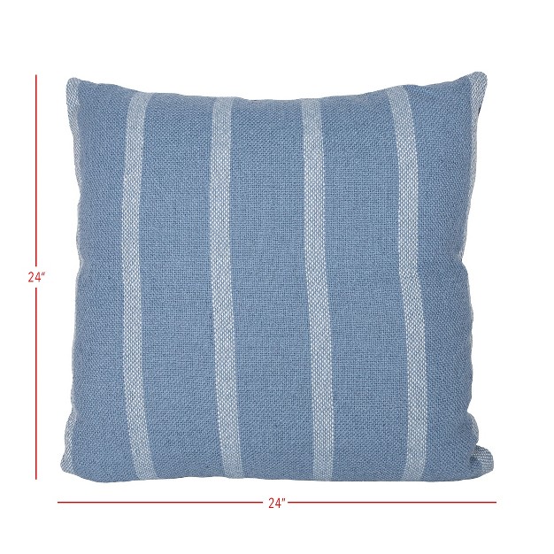 24x24 Inch Hand Woven Blue amp Light Blue Striped Outdoor Pillow Polyester With Polyester Fill By Foreside Home amp Garden