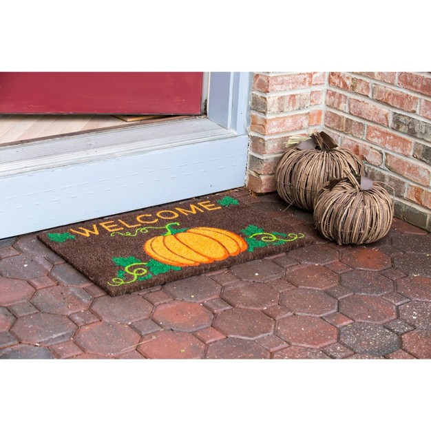 X 2 x27 4 quot Welcome Pumpkin Indoor outdoor Coir Doormat Brown orange green Entryways