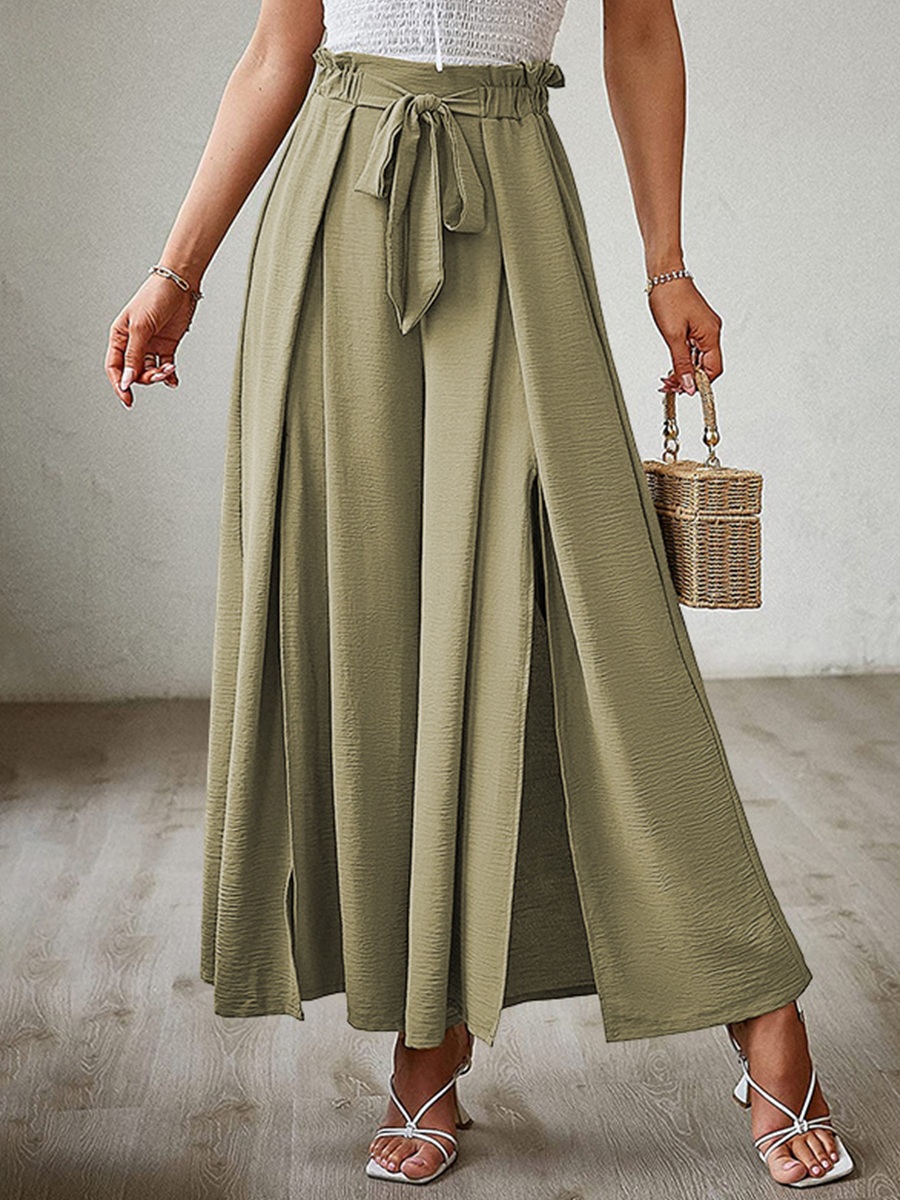 Summer Bow Loose High Waist Pleated Wide Leg Pants With Belte