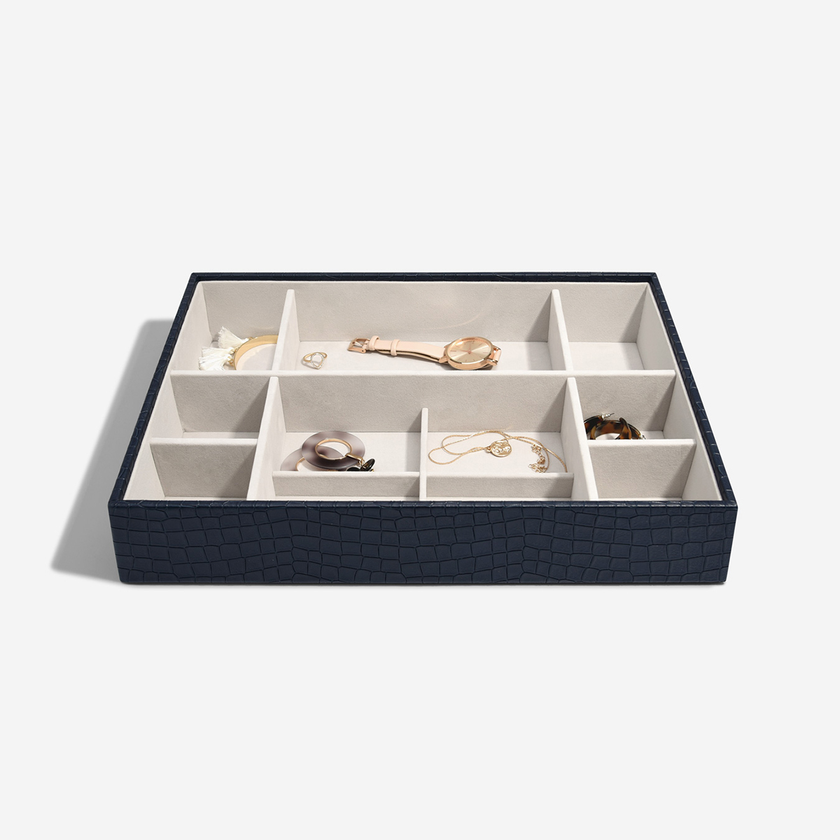 Stackers Navy Vegan Crocodile Supersize Premium Jewelry Box