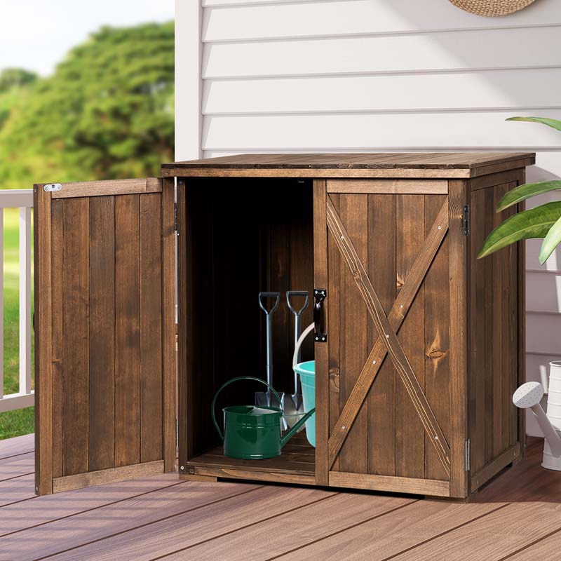 2.5 x 2 FT Outdoor Storage Cabinet with Double Doors, Wood Garden Shed, Outside Tool Shed